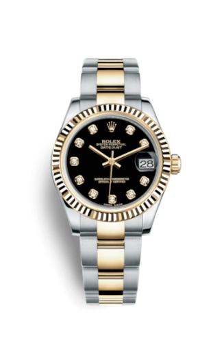 Rolex Datejust 31 Rolesor Yellow Fluted / Oyster / Black Diamond 178273-0045