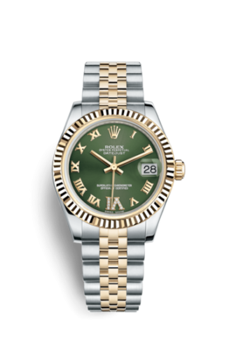 Rolex Datejust 31 Rolesor Yellow Fluted / Jubilee / Olive Green Roman 178273-0090