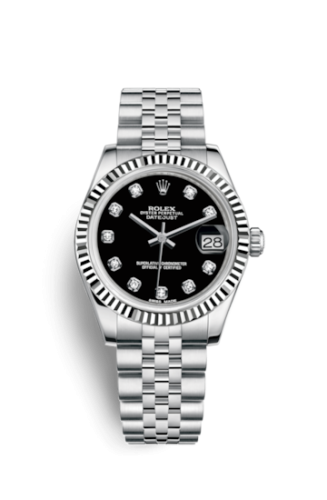 Rolex Datejust 31 Stainless Steel Fluted / Jubilee / Black - Diamond 178274-0014