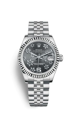 Rolex Datejust 31 Stainless Steel Fluted / Jubilee / Dark Rhodium Floral 178274-0092