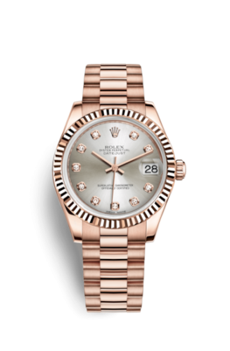 Rolex Datejust 31 Everose Fluted / President / Silver Diamond 178275f-0005