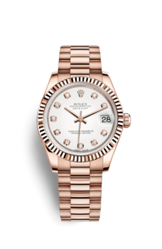 Rolex Datejust 31 Everose Fluted / President / White Diamonds 178275f-0011