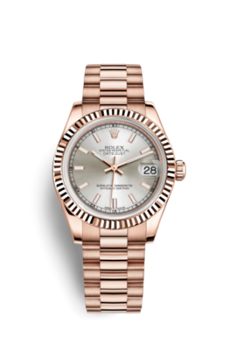 Rolex Datejust 31 Everose Fluted / President / Silver 178275f-0018