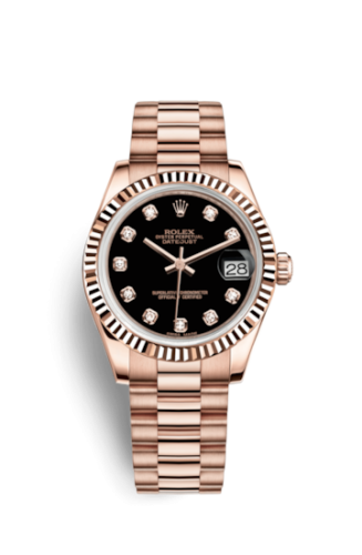 Rolex Datejust 31 Everose Fluted President Black Diamonds 178275f-0020