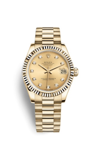 Rolex Datejust 31 Yellow Gold Fluted / President / Champagne Diamond 178278-0018