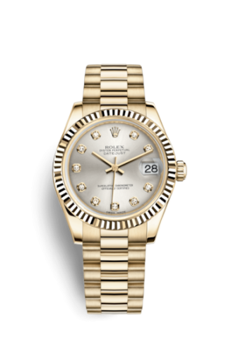 Rolex Datejust 31 Yellow Gold Fluted / President / Silver Diamond 178278-0040