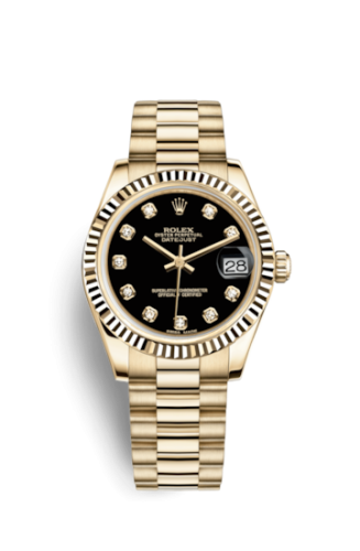Rolex Datejust 31 Yellow Gold Fluted / President / Black Diamond 178278-0065