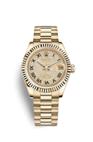 Rolex Datejust 31 Yellow Gold Fluted / President / Paved Roman 178278-0079