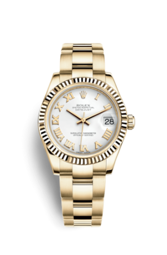 Rolex Datejust 31 Yellow Gold Fluted / Oyster / White Roman 178278-0097