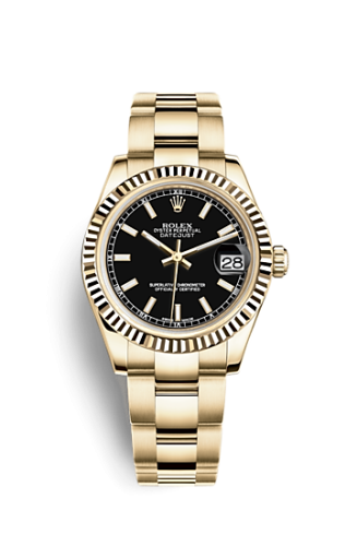 Rolex Datejust 31 Yellow Gold Fluted / Oyster / Black 178278-0106
