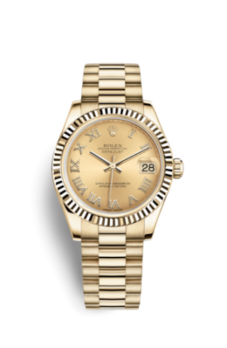 Rolex Datejust 31 Yellow Gold Fluted / President / Champagne Roman 178278-0117
