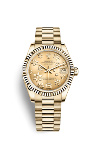 Rolex Datejust 31 Yellow Gold Fluted / President / Champagne Floral 178278-0119