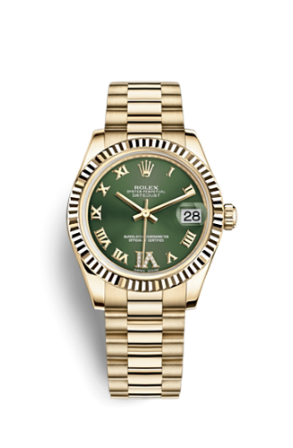 Rolex Datejust 31 Yellow Gold Fluted / President / Olive Roman 178278-0120