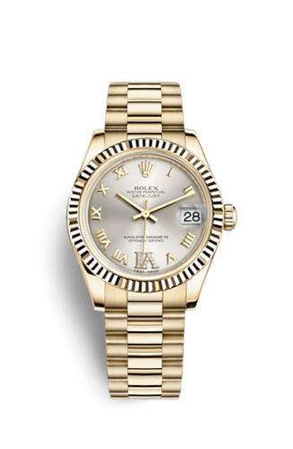Rolex Datejust 31 Yellow Gold Fluted / President / Silver Roman 178278-0121