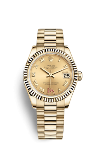 Rolex Datejust 31 Yellow Gold Fluted / President / Champagne Roman 178278-0128