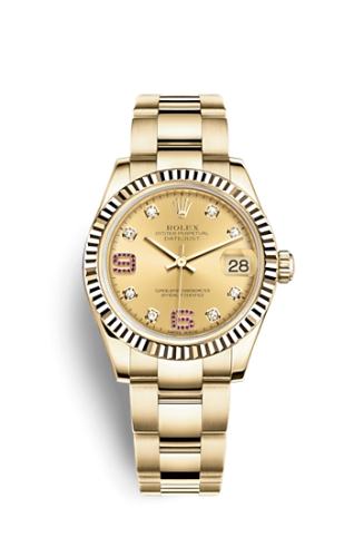 Rolex Datejust 31 Yellow Gold Fluted / Oyster / Champagne Diamond 178278-0132