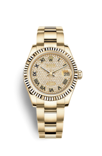 Rolex Datejust 31 Yellow Gold Fluted / Oyster / Paved Roman 178278-0135
