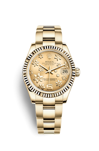 Rolex Datejust 31 Yellow Gold Fluted / Oyster / Champagne Floral 178278-0137