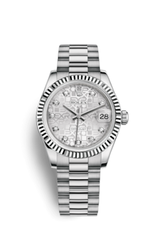 Rolex Datejust 31 White Gold Fluted / President / Silver Computer 178279-0006