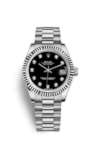 Rolex Datejust 31 White Gold Fluted / President / Black Diamond 178279-0017