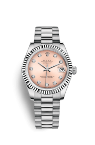 Rolex Datejust 31 White Gold Fluted / President / Pink Diamond 178279-0036