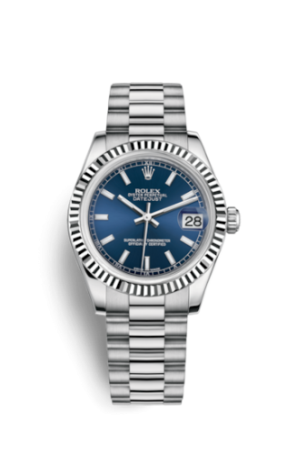 Rolex Datejust 31 White Gold Fluted / President / Blue 178279-0041