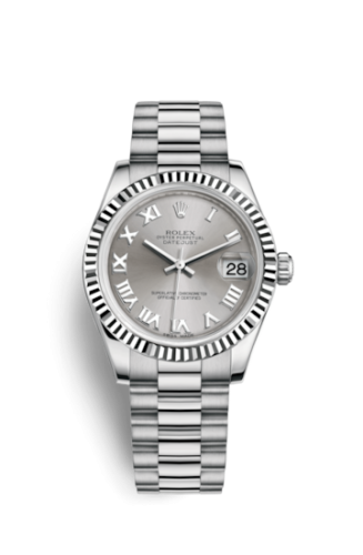 Rolex Datejust 31 White Gold Fluted / President / Rhodium Roman 178279-0047
