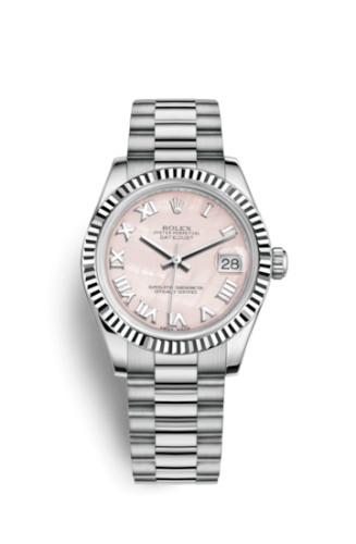 Rolex Datejust 31 White Gold Fluted / President / Pink MOP Roman 178279-0058