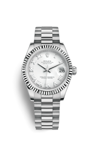 Rolex Datejust 31 White Gold Fluted / President / White Roman 178279-0067