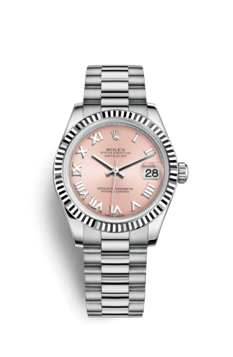 Rolex Datejust 31 White Gold Fluted / President / Pink Roman 178279-0068