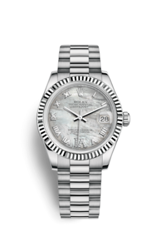 Rolex Datejust 31 White Gold Fluted / President / MOP Roman 178279-0073