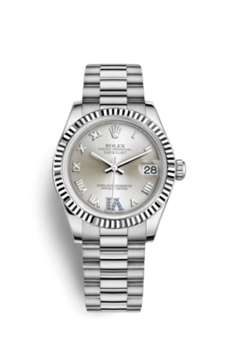 Rolex Datejust 31 White Gold Fluted / President / Silver Roman 178279-0081