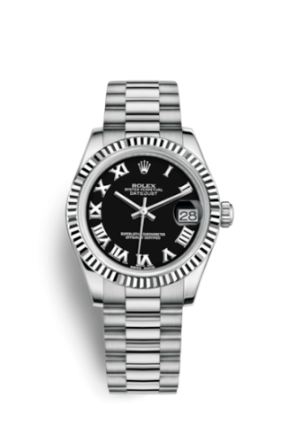 Rolex Datejust 31 White Gold Fluted / President / Black Roman 178279-0082