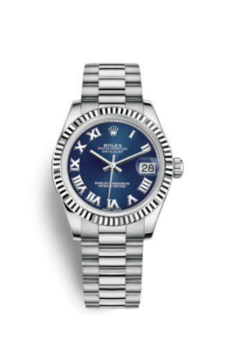 Rolex Datejust 31 White Gold Fluted / President / Blue Roman 178279-0083