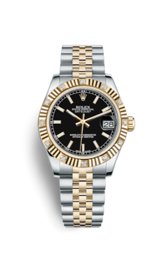 Rolex Datejust 31 Rolesor Yellow Fluted Diamond / Jubilee / Black 178313-0001