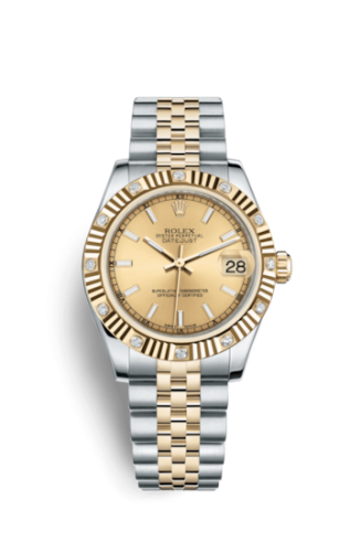 Rolex Datejust 31 Rolesor Yellow Fluted Diamond / Jubilee / Champagne 178313-0006