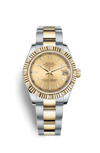 Rolex Datejust 31 Rolesor Yellow Fluted Diamond / Oyster / Champagne 178313-0017