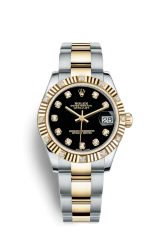 Rolex Datejust 31 Rolesor Fluted Diamond / Oyster / Black Diamond 178313-0043v