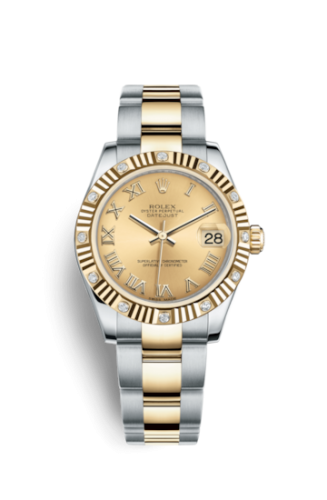 Rolex .Datejust 31 Rolesor Fluted Diamond / Oyster / Champagne Roman 178313-0071.