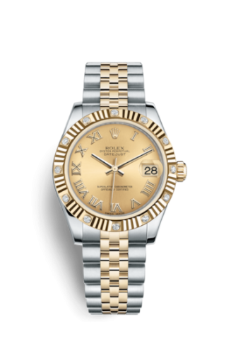 Rolex Datejust 31 Rolesor Yellow Fluted Diamond / Jubilee / Champagne Roman 178313-0072