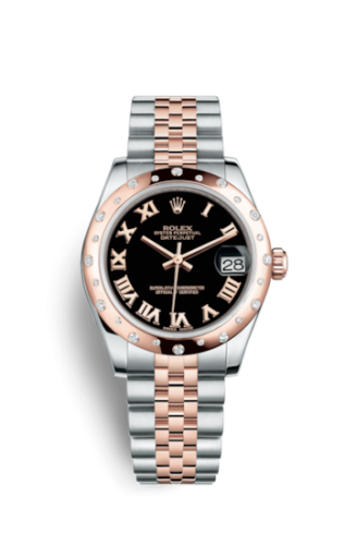 Rolex Datejust 31 Rolesor Everose Domed Diamond / Jubilee / Black Roman 178341-0032