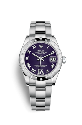 Rolex Datejust 31 Stainless Steel Domed Diamond / Oyster / Purple - Roman 178344-0016