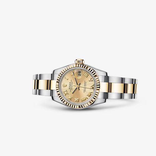 Rolex Lady-Datejust 26 Rolesor Fluted Champagne Oyster 179173-0186