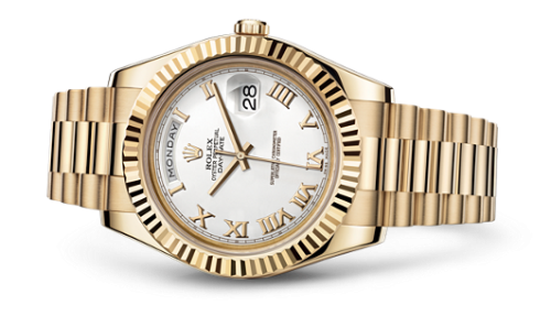 Rolex Day-Date II Yellow Gold Fluted White Roman 218238-0037