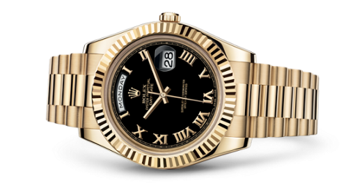 Rolex Day-Date II Yellow Gold Fluted Black Roman 218238-0041