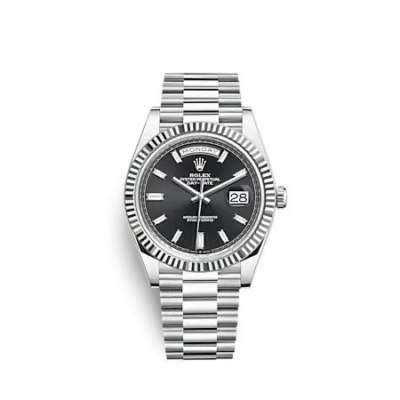 Rolex Day-Date 40 Platinum - Fluted / Black - Baguette 228236-0004