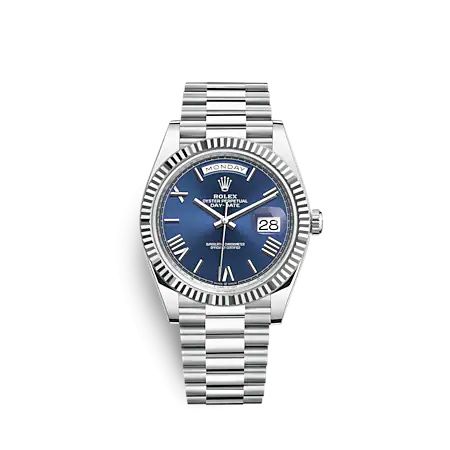 Rolex Day-Date 40 Platinum - Fluted / Blue - Roman 228236-0007