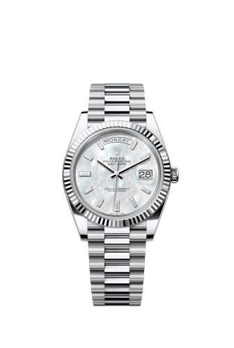 Rolex Day-Date 40 Platinum - Fluted / MOP - Baguette 228236-0026