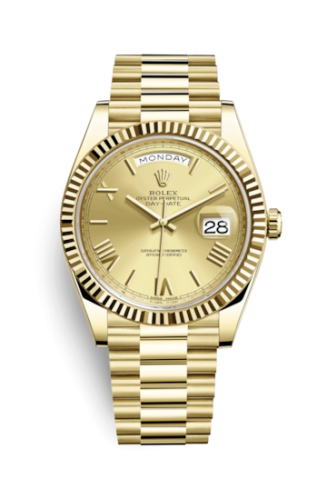 Rolex Day-Date 40 Yellow Gold - Fluted / Champagne - Roman 228238-0006