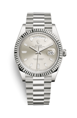 Rolex Day-Date 40 White Gold / Silver - Baguette 228239-0003